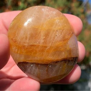 Golden Healer Quartz Crystal Pocket Reiki Healing Palm Stone